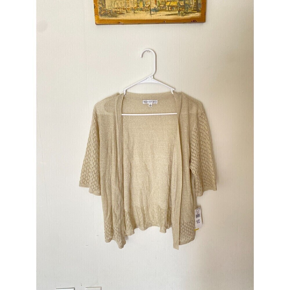 Robbie Bee Shimmery Shrug Beige Size Medium Formal Lightweight Wedding Work NWT